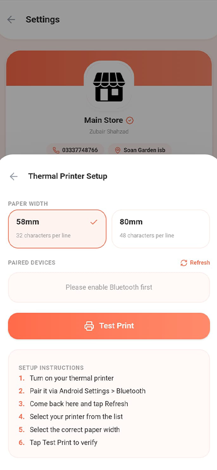Shop Manager Sales Screen