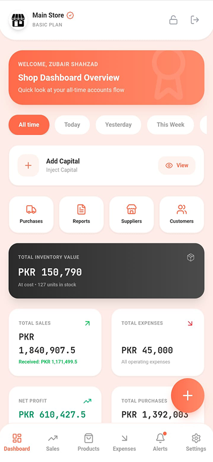 Shop Manager Dashboard — overview of sales, profit, and inventory